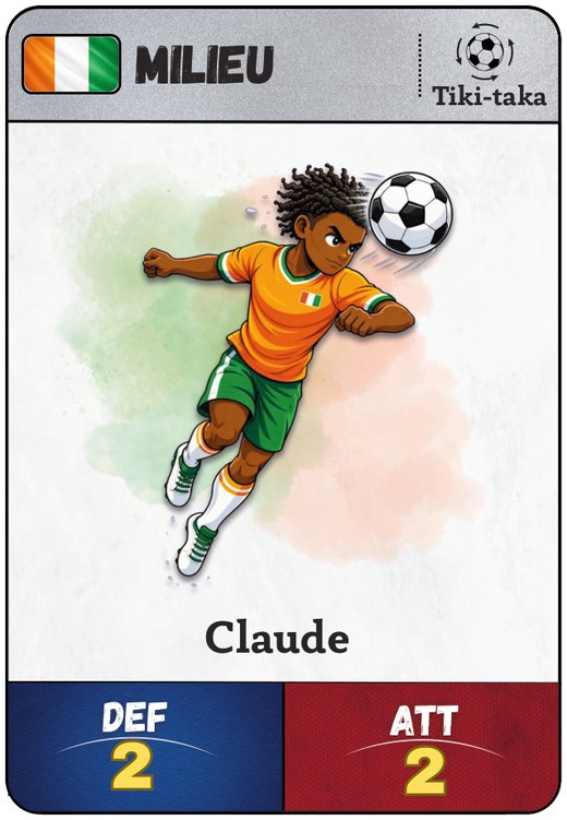 Carte footballeur : Claude, milieu ivoirien (DÉF 2, ATT 2)