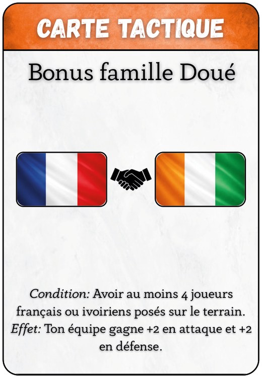 Exemple de carte tactique : Bonus famille Doué (bandeau orange)